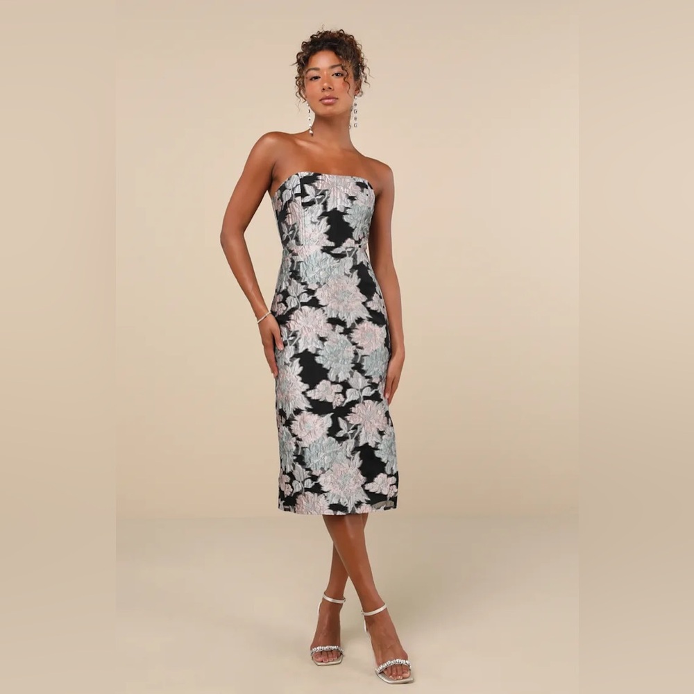 Lulu's Black and Pink Floral Midi Dress